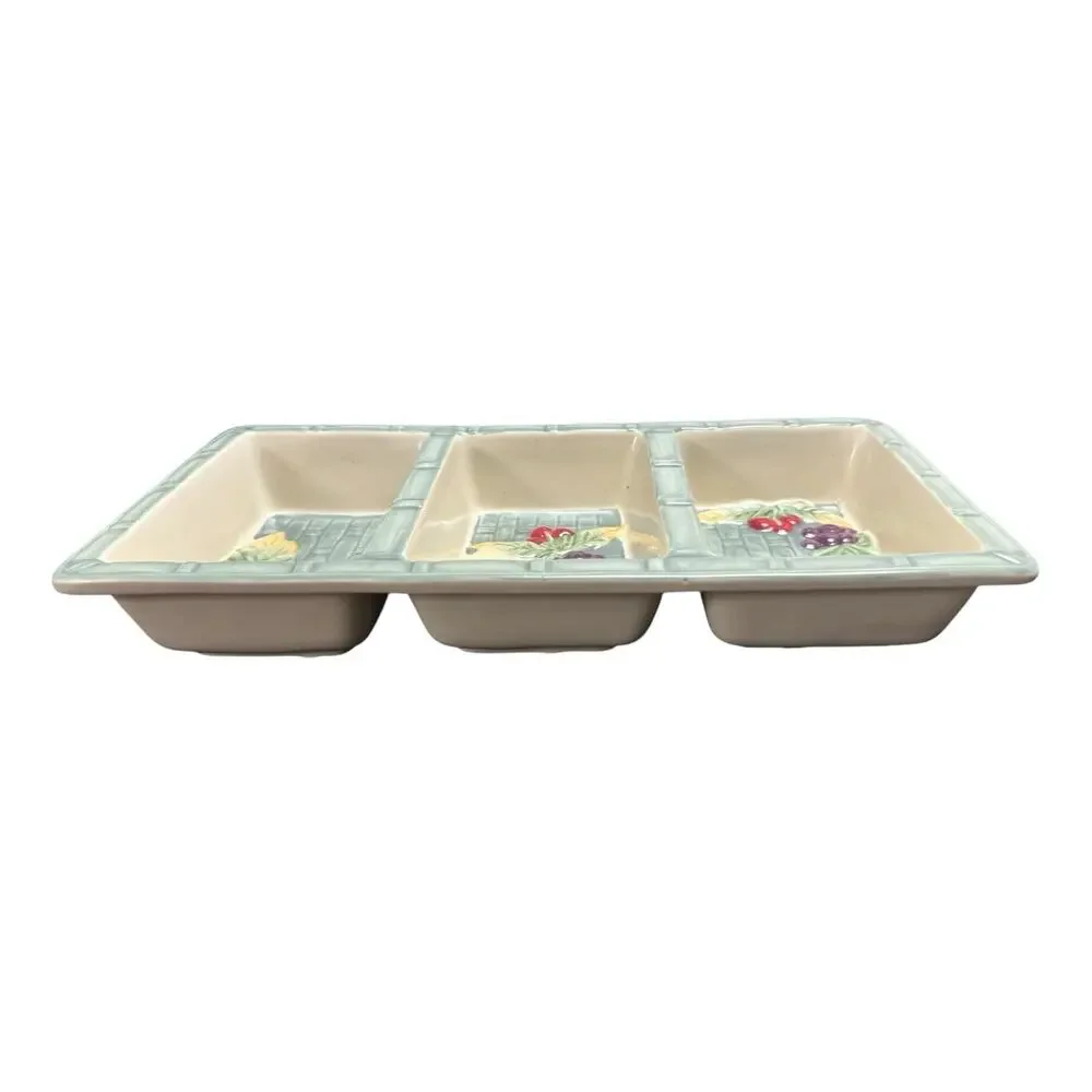 Pfaltzgraff Jamberry Pale Green 3 Part Rectangular Divided Server Tray Dish